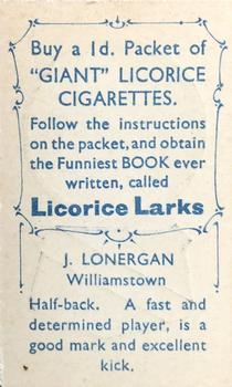 1933 Giant Brand Australian Licorice League and Association Footballers #NNO John Lonergan Back